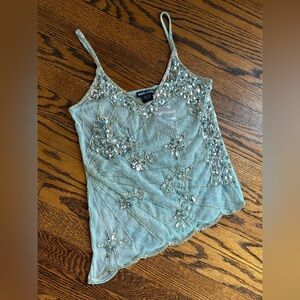 Wet Seal Vintage Blue Butterfly Mesh Sequin Beaded Y2K Fairy Tank Top